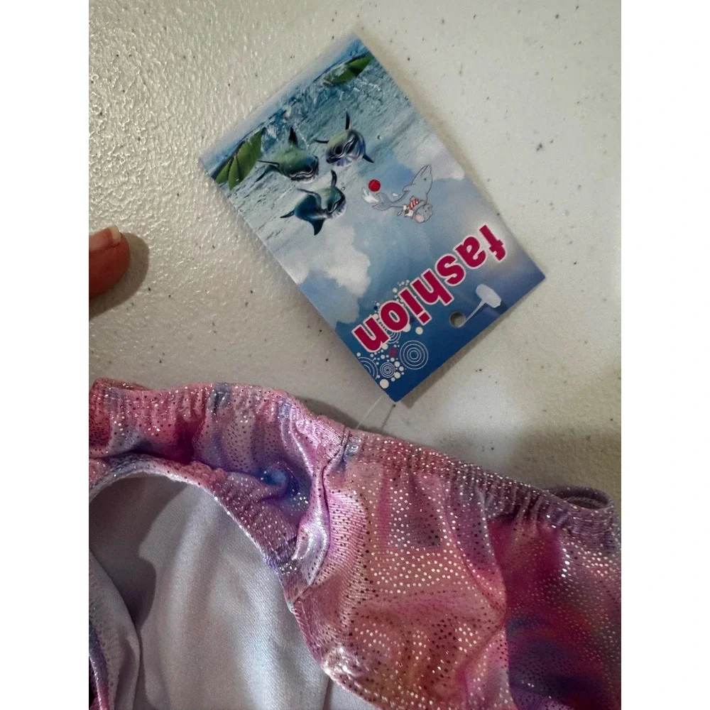 Fashion Kids Girls Tie Dye Metallic Sparkle Gymnastics Leotard Unitard Pink Blue